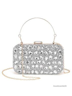 Crystal Rhinestone Evening Clutch Sparkly Gemstone Handbag with Chain Strap